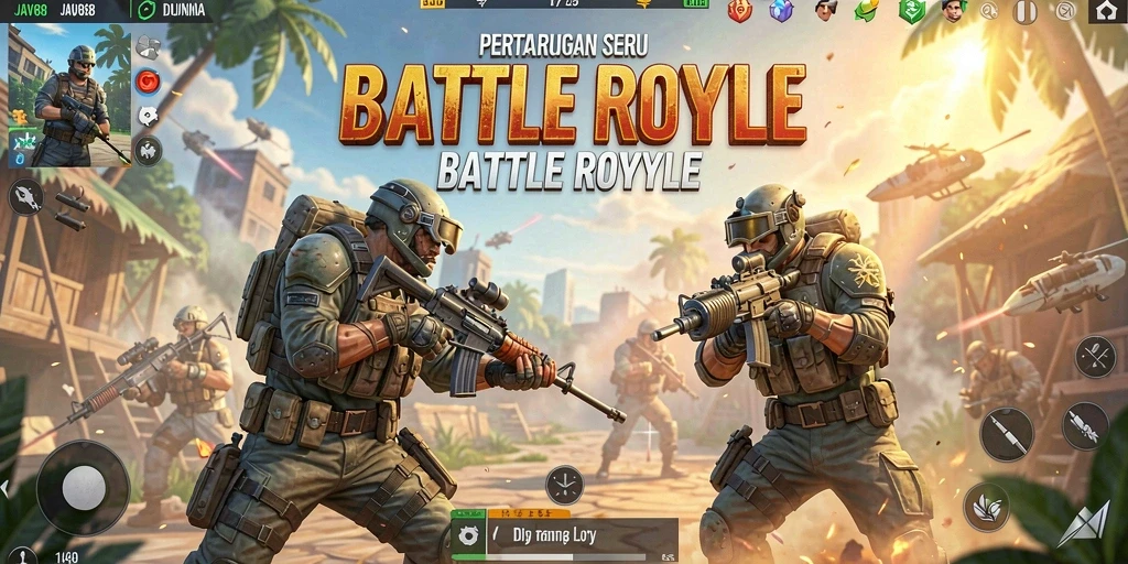 Tampilan gameplay <strong>JAVO88</strong> dengan aksi Battle Royale yang mendebarkan.