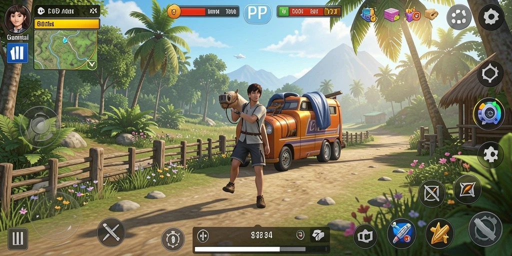 Screenshot gameplay PP7 menunjukkan suasana permainan yang santai dan penuh warna.