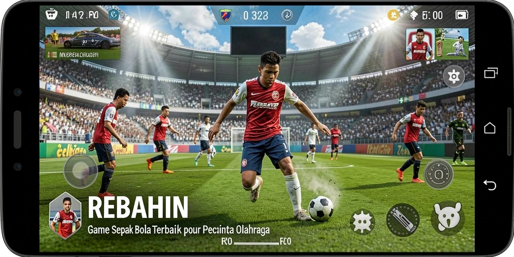 Tampilan gameplay sepak bola yang menarik dan realistis dari REBAHIN.