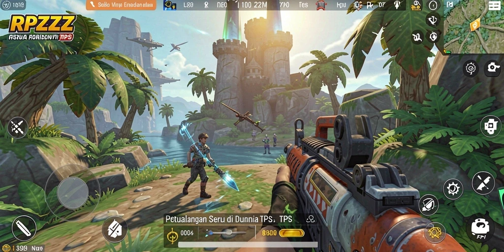 Tampilan gameplay seru dari RPZZZ yang menampilkan pertempuran TPS.