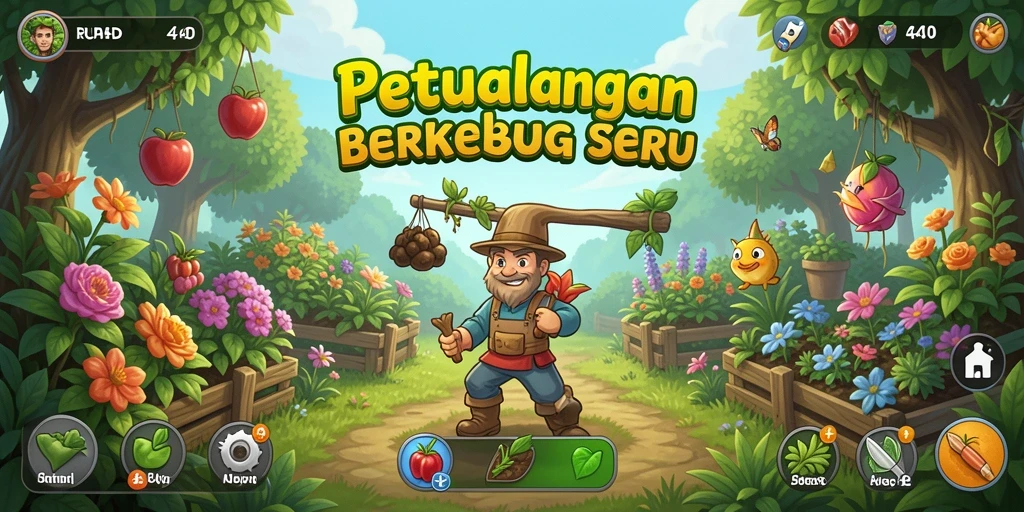 Tampilan gameplay menarik dari RUBAH4D yang menampilkan aktivitas berkebun.
