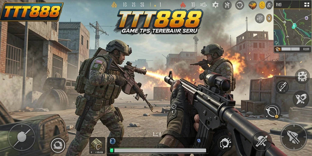 Tampilan utama TTT888 menampilkan aksi pertempuran yang intens.