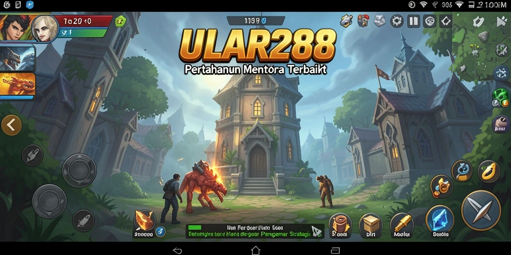 Tampilan gameplay ULAR288 dengan menara yang strategis dan gelombang musuh menyerang.